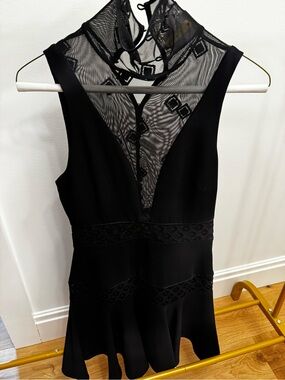 cinq a sept Black Mesh-Detail Mini Dress